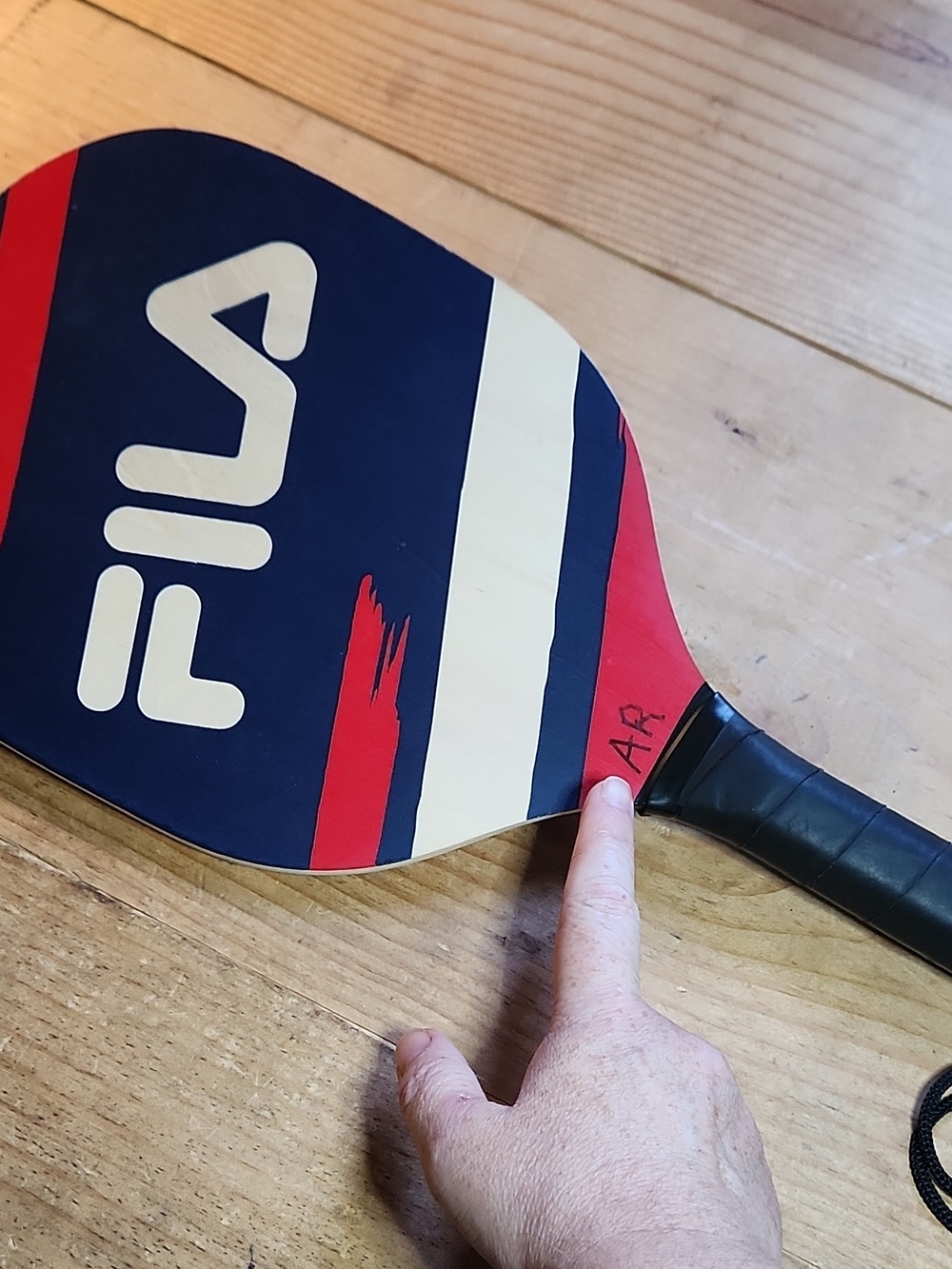 FILA AR & JB Pickle Ball Paddles, Wood, Lot of 2 Red/White/Blue. Good - Picture 3 of 4